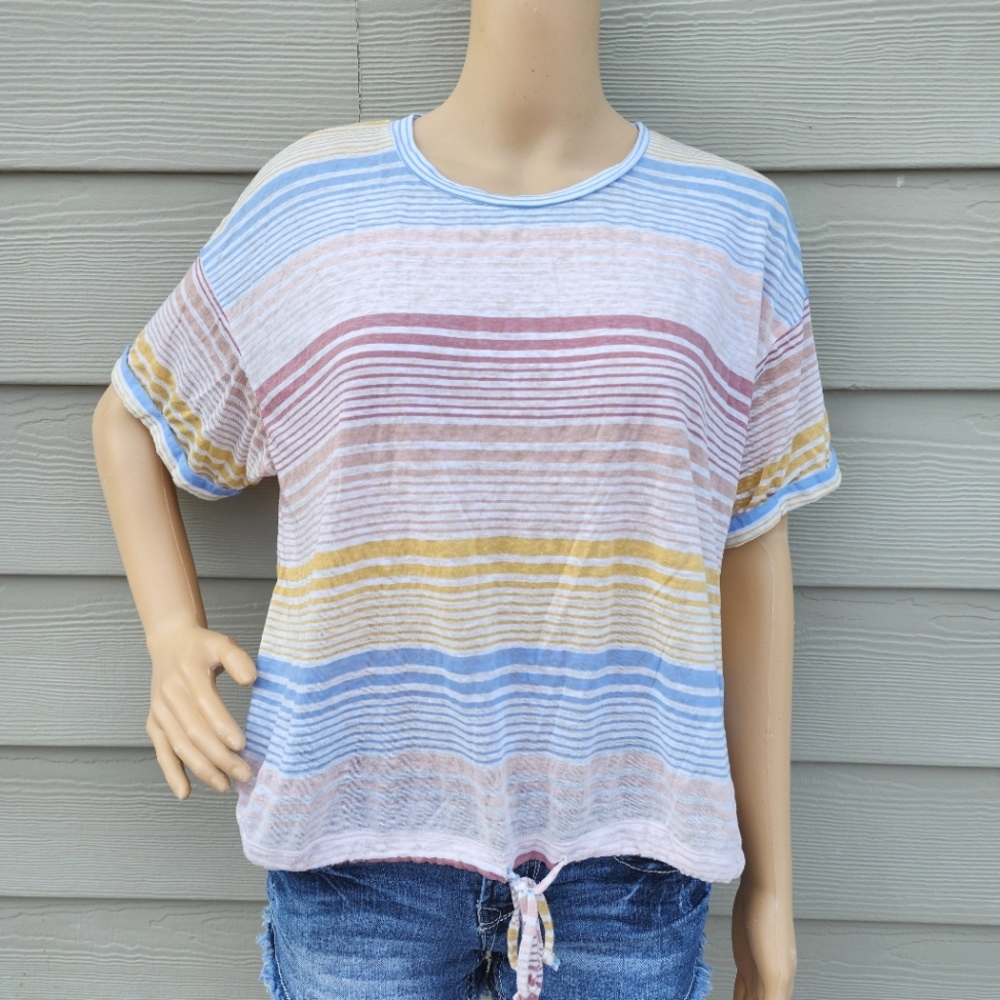 AMERICAN EAGLE | Semi Sheer Striped Crew Neck Shirt
